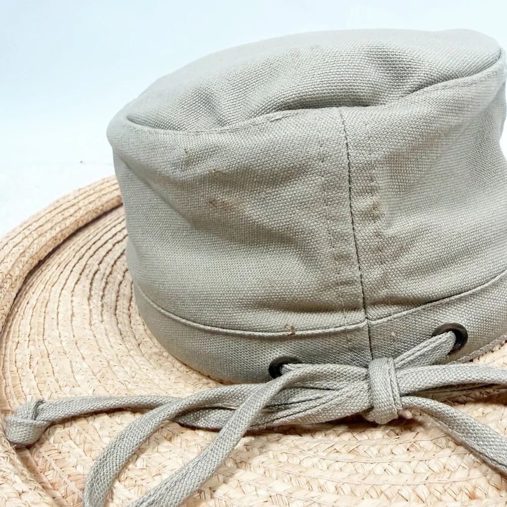 Scala Collection Wide Brim Sun Hat Olive Packable Drawstring Tie One Size OS